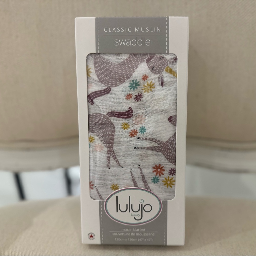 Unicorn Print Muslin Cotton Swaddle Blanket - White, Lavender & Pastel Accents